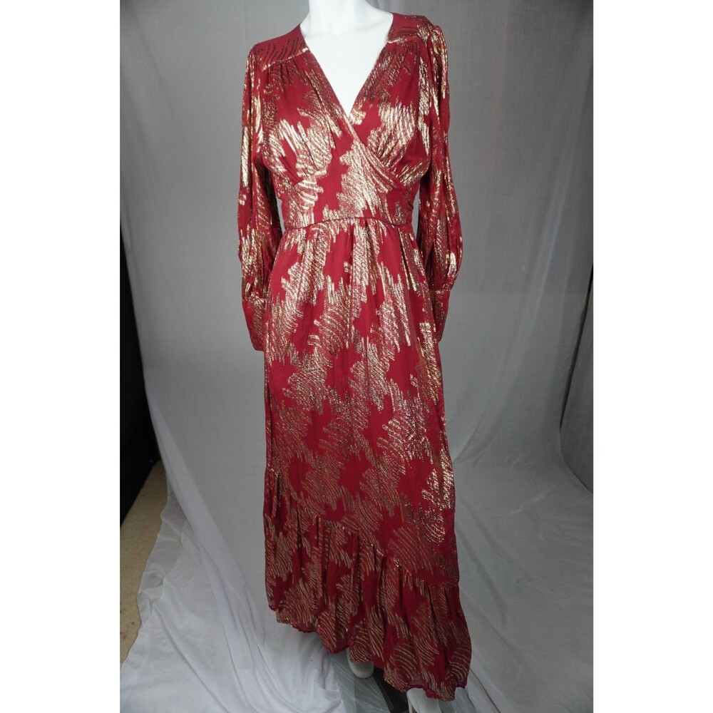 CIEBON Isa Red Metallic Shimmer Glam Flowing Wrap-Style Formal Maxi Gown SzM NWT